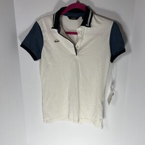 NWT RADMOR Lauren Cap Stripe Short Sleeve Golf Polo, Blue Graphite Womens Small